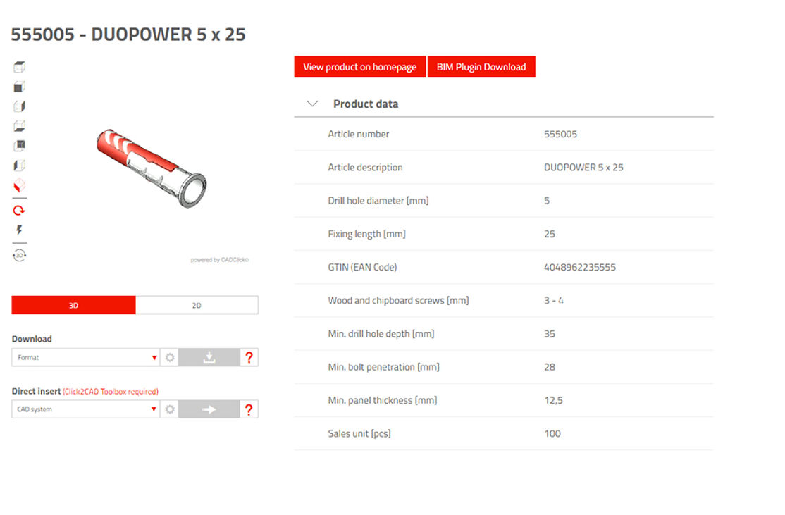 Cad product database fischer fixings