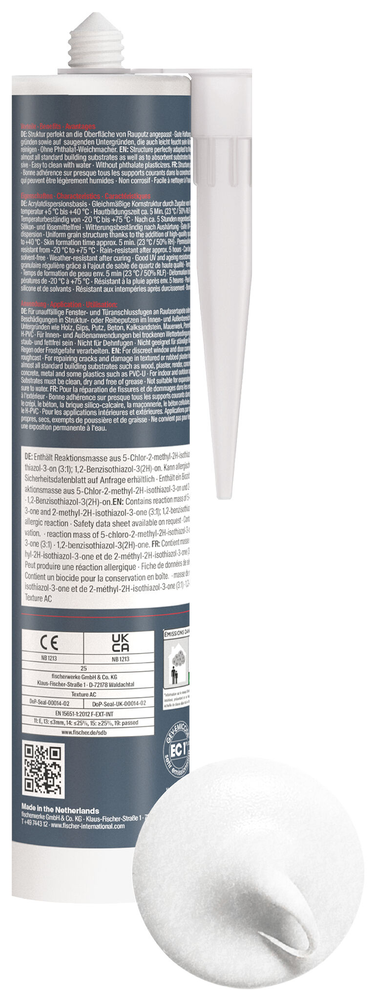 Product Picture: "fischer Grainy repair acrylic Texture AC (DSA) white 310 ml"