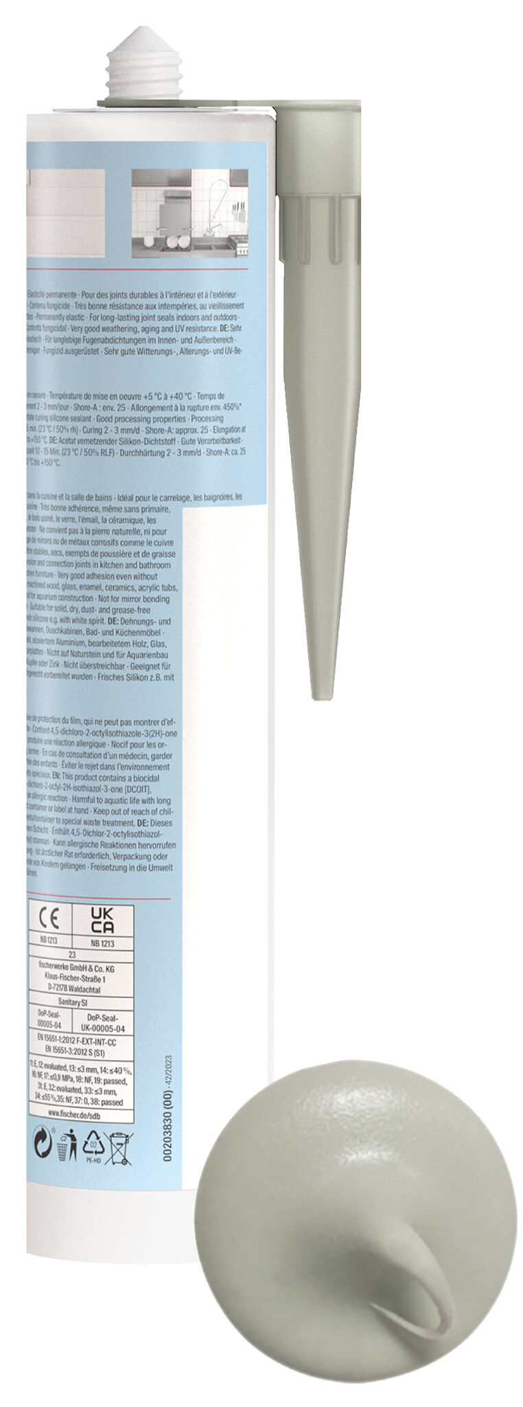 Product Picture: "fischer sanitary silicone Sanitary Pro SI (DSSA) sanitary grey 310 ml"