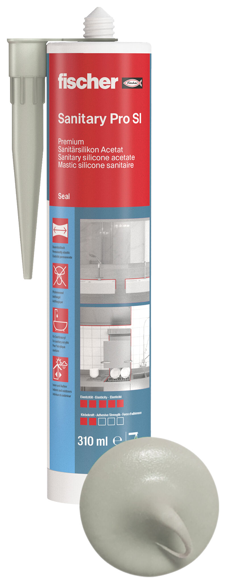 Product Picture: "fischer sanitary silicone Sanitary Pro SI (DSSA) sanitary grey 310 ml"