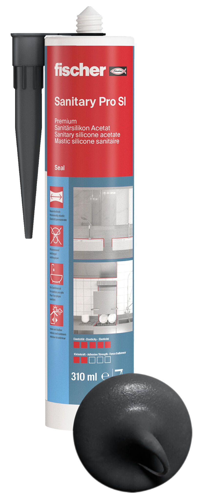 Product Picture: "fischer sanitary silicone Sanitary Pro SI (DSSA) anthracite 310 ml"