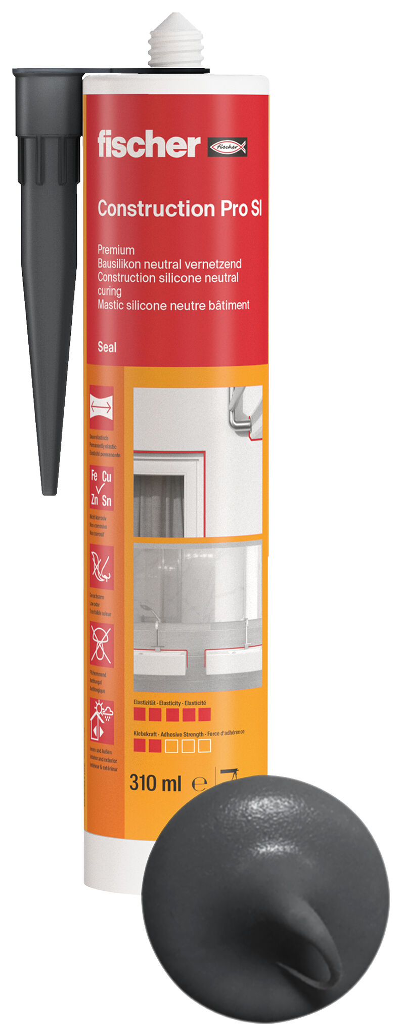 Product Picture: "fischer construction silicone Construction Pro SI (DBSA) slate grey 310 ml"