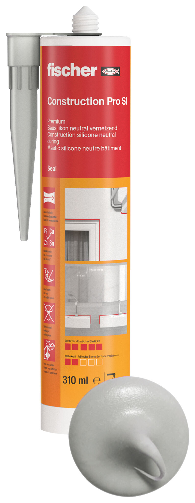 Product Picture: "fischer construction silicone Construction Pro SI (DBSA) concrete grey 310 ml"