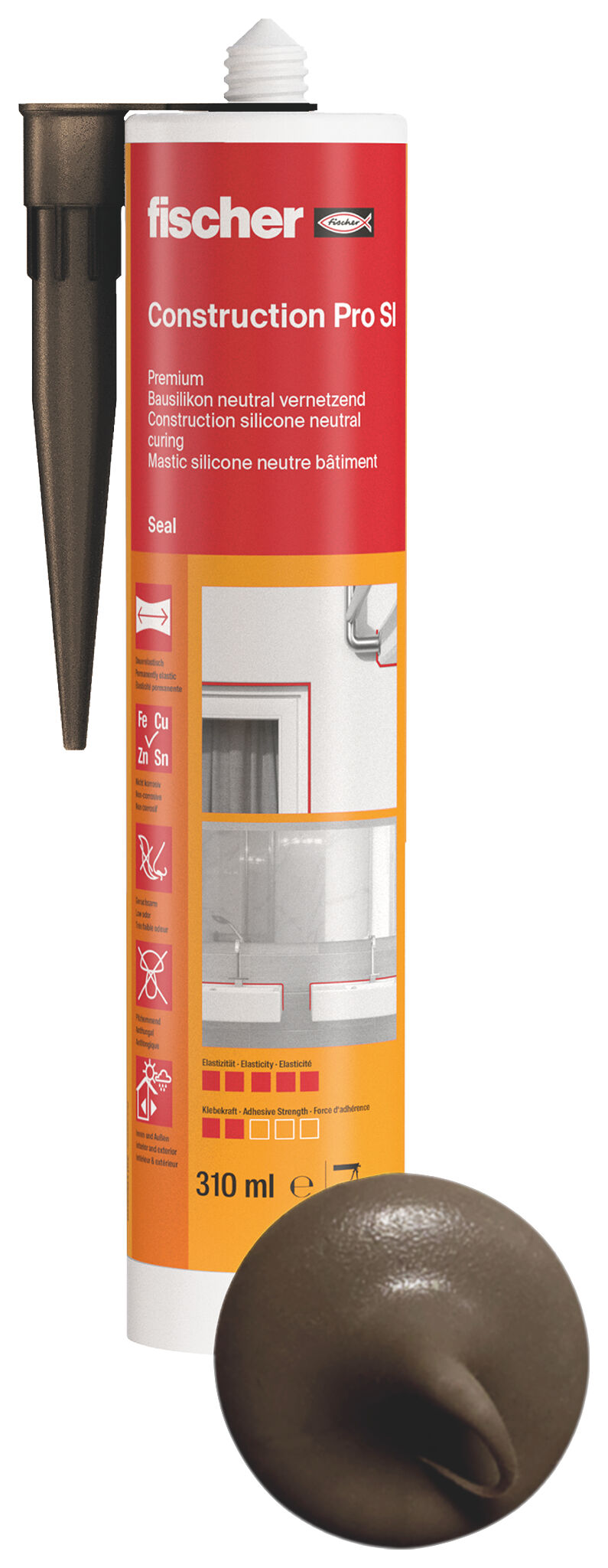 Product Picture: "fischer construction silicone Construction Pro SI (DBSA) brown 310 ml"