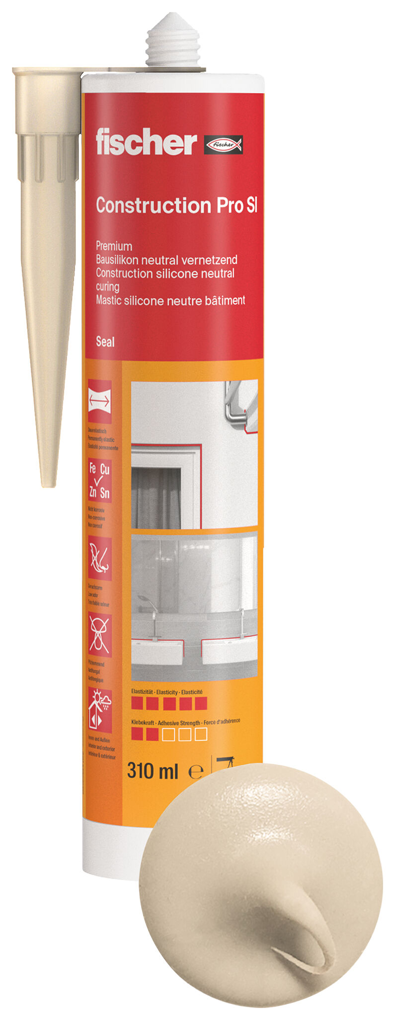 Product Picture: "fischer construction silicone Construction Pro SI (DBSA) beige 310 ml"