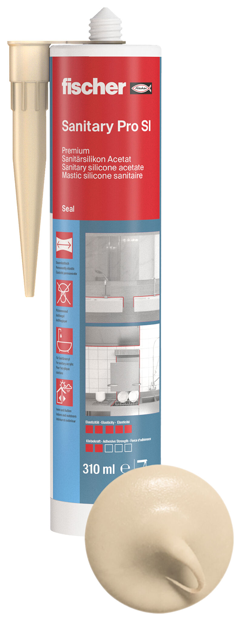 Product Picture: "fischer sanitary silicone Sanitary Pro SI (DSSA) bahama-beige 310 ml"