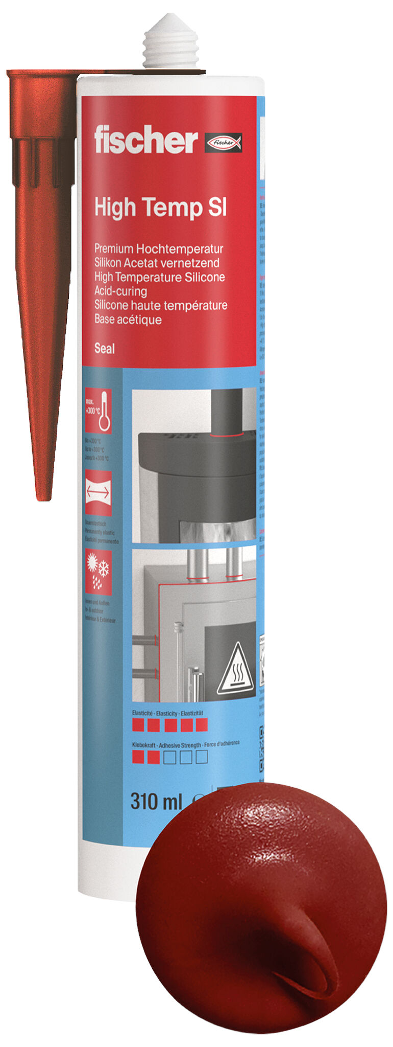 Product Picture: "fischer high temperature silicone High Temp SI red 310 ml"