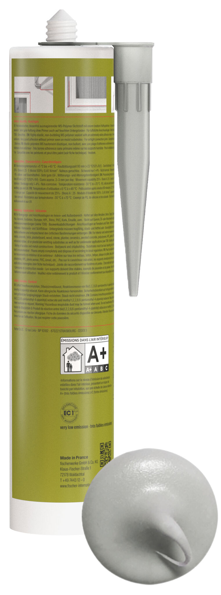 Product Picture: "fischer Hybrid sealant High flexible & overpaintable Flex MS grey 290 ml"