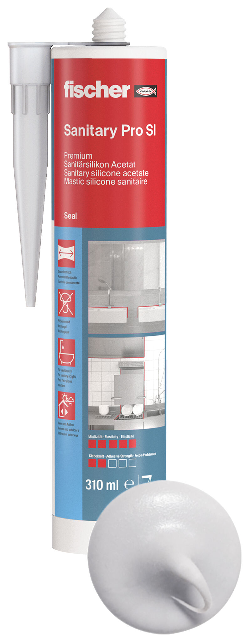 Product Picture: "fischer sanitary silicone Sanitary Pro SI (DSSA) silver grey 310 ml"