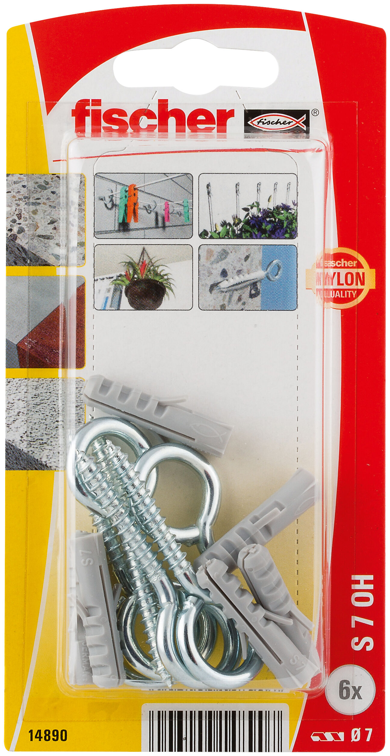 Packaging: "fischer 확장 플러그 S 7 OH, 아이형 헤드 후크"
