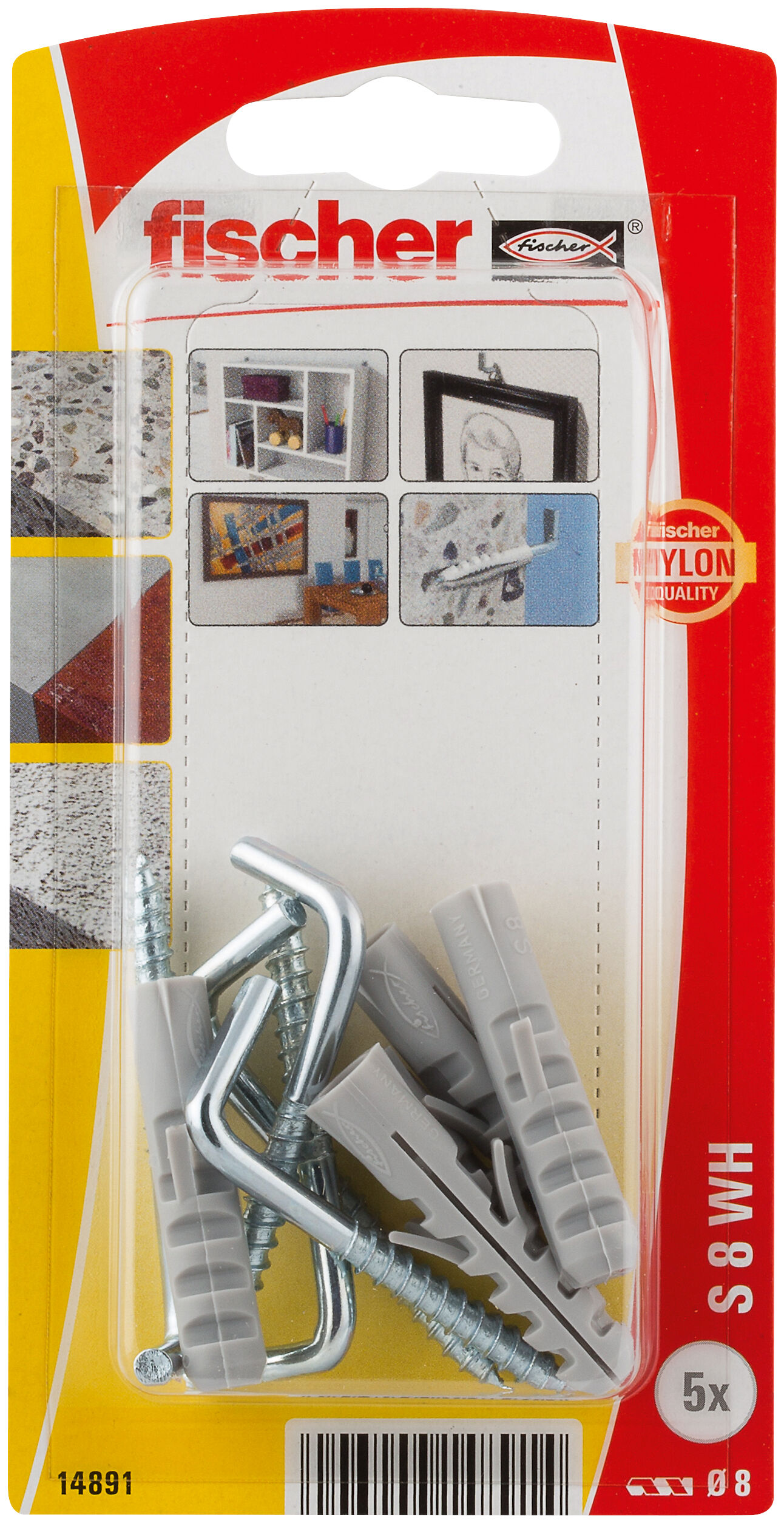 Packaging: "Cheville à expansion S 8 WH avec crochets droits"