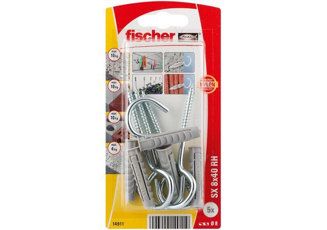 Packaging: "fischer Expansion plug SX 8 x 40 RH with round hook"