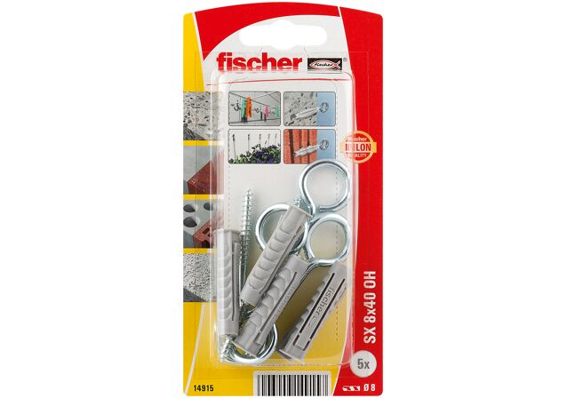 Packaging: "fischer Expansion plug SX 8 x 40 OH with eye hook"