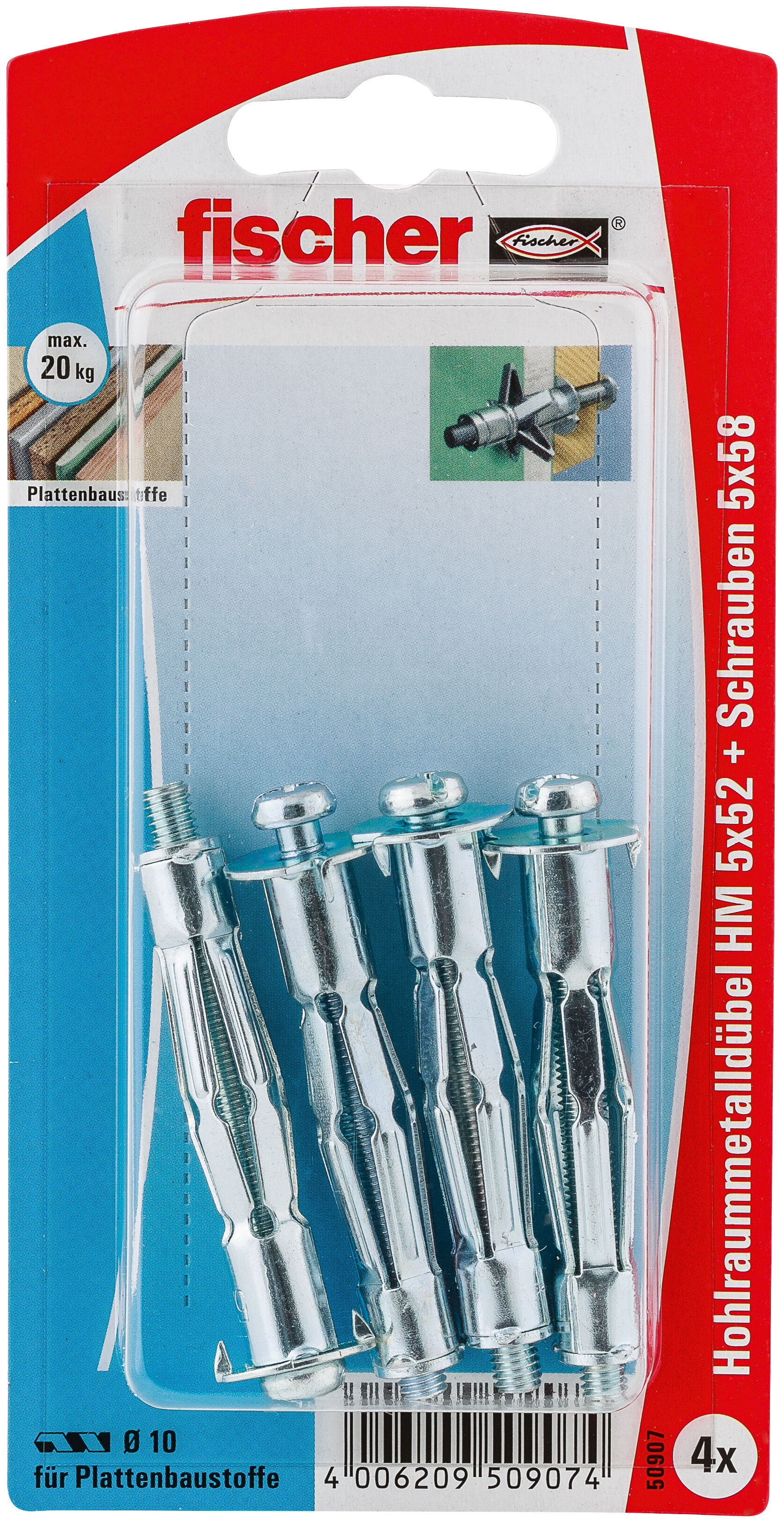 Packaging: "fischer Metal cavity fixing HM 5 x 52 S with screw SB-card"