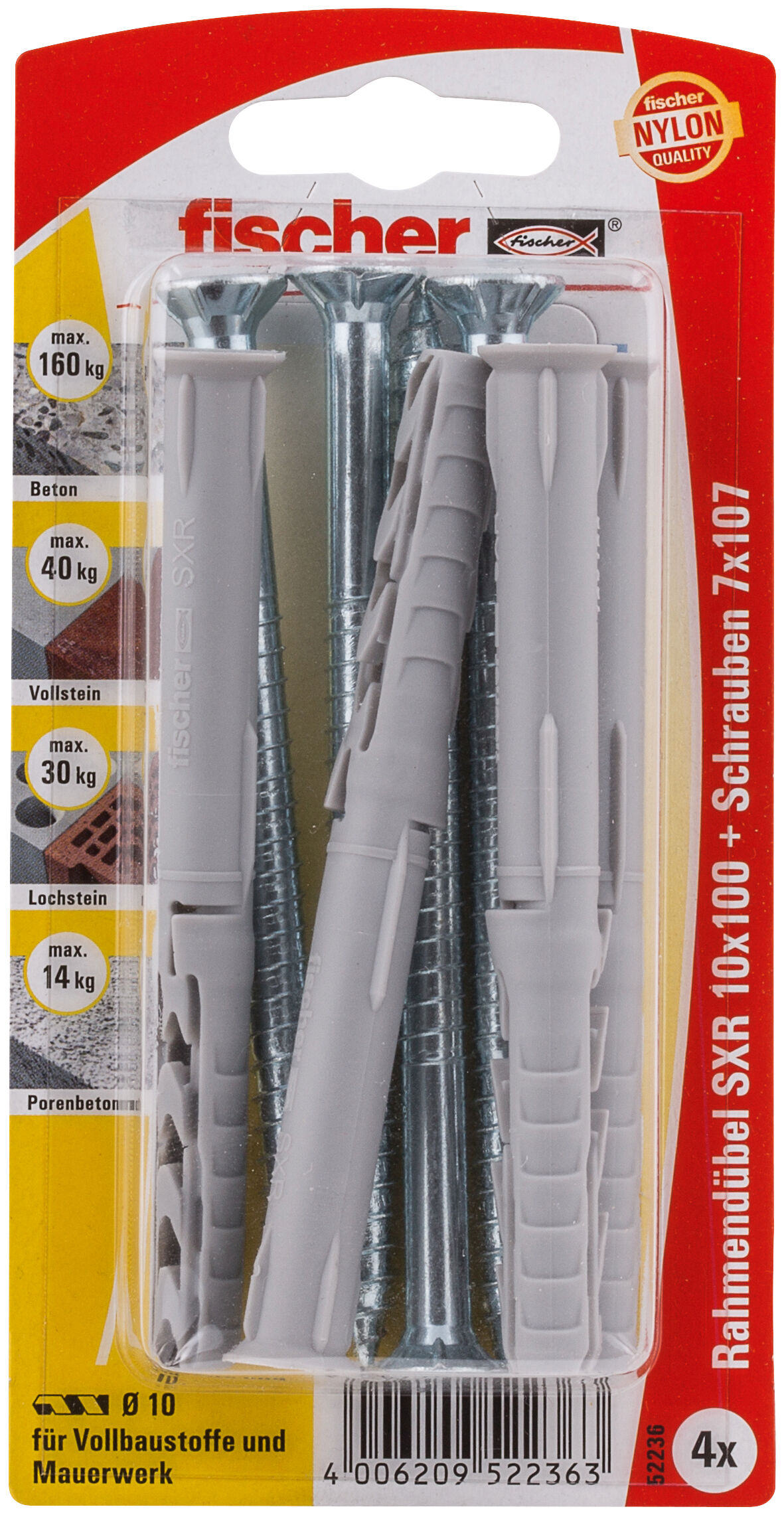 Verpackung: "fischer Langschaftdübel SXR 10 x 100 T Senkkopfschraube"