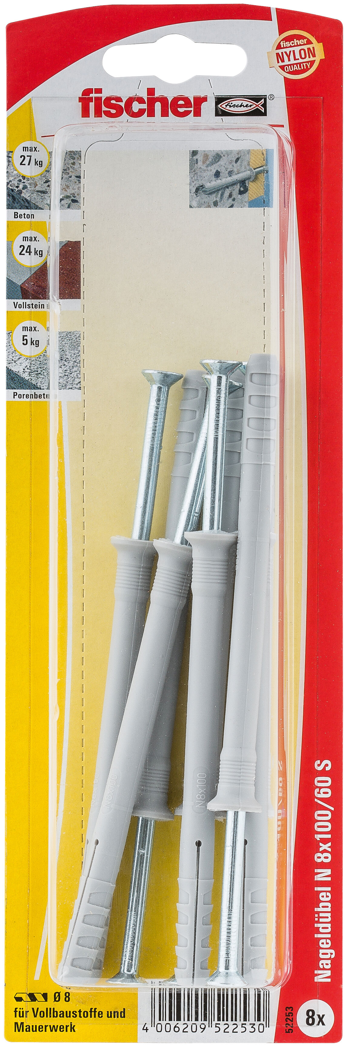 Packaging: "fischer Hammerfix N 8 x 100/60 S with countersunk head gvz SB-card"
