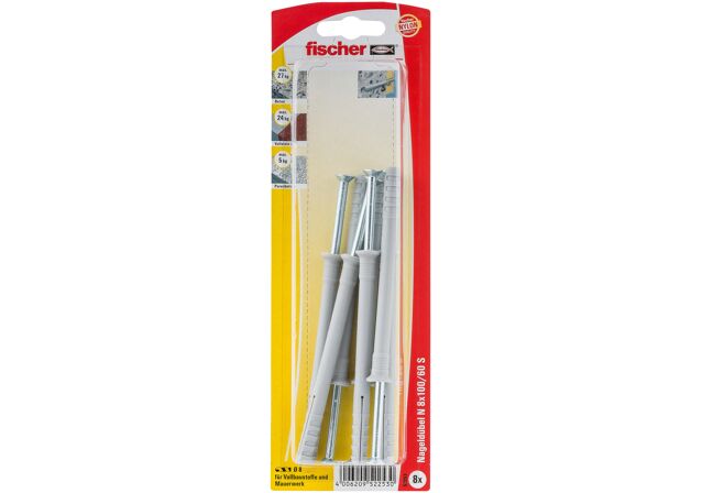 Packaging: "fischer Hammerfix N 8 x 100/60 S with countersunk head gvz SB-card"