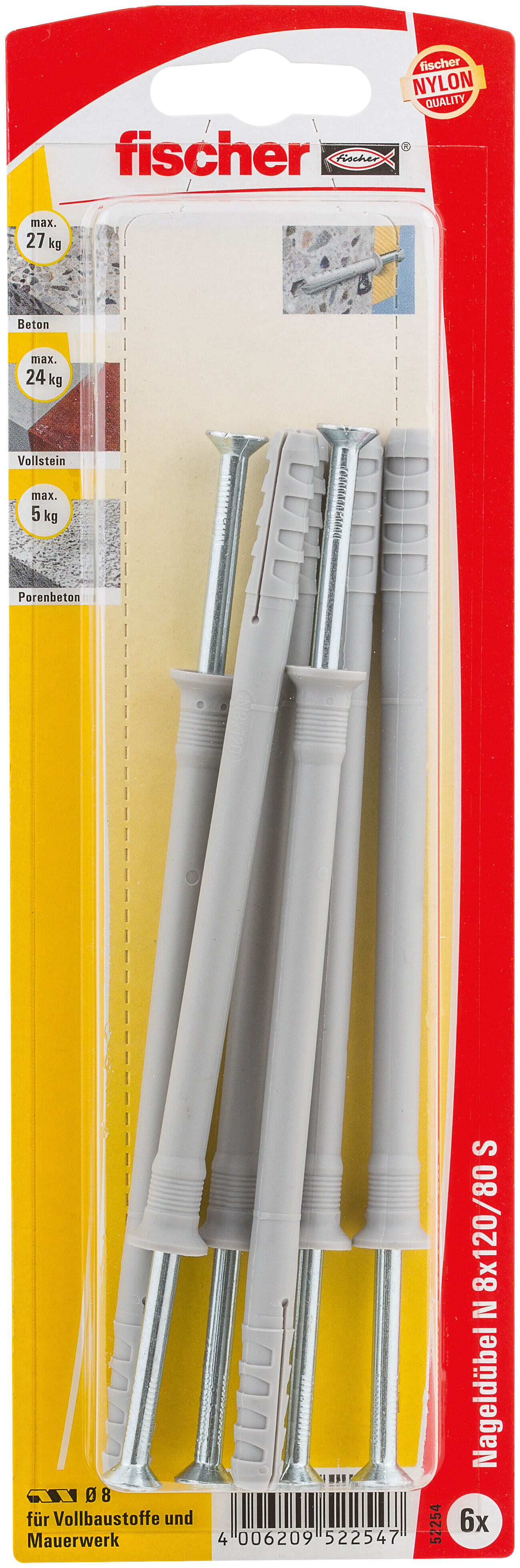 Packaging: "fischer Hammerfix N 8 x 120/80 S with countersunk head gvz SB-card"