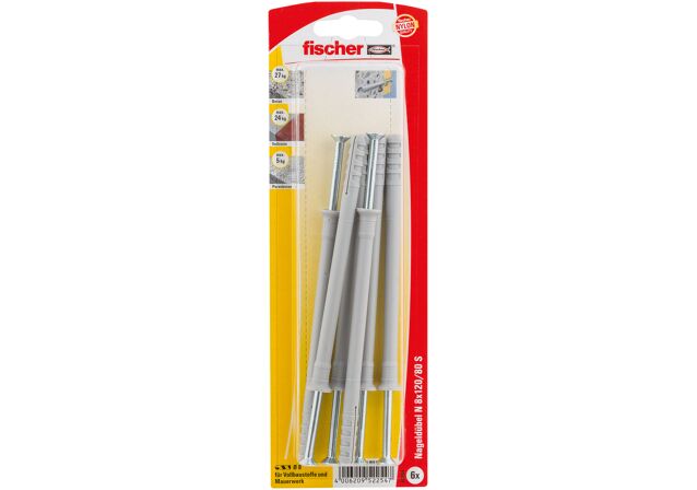 Packaging: "fischer Hammerfix N 8 x 120/80 S with countersunk head gvz SB-card"