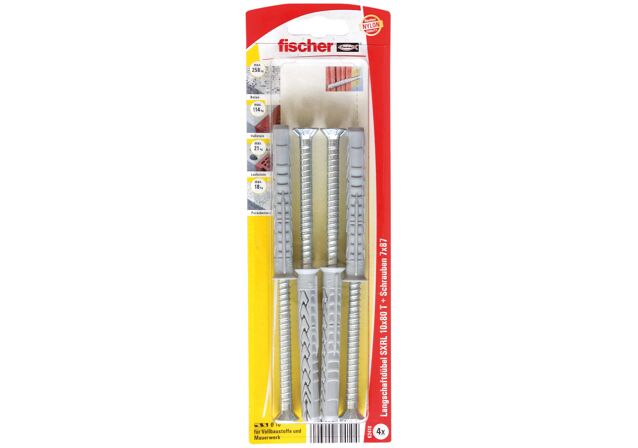 Verpackung: "fischer Langschaftdübel SXRL 10 x 80 T Senkkopfschraube"