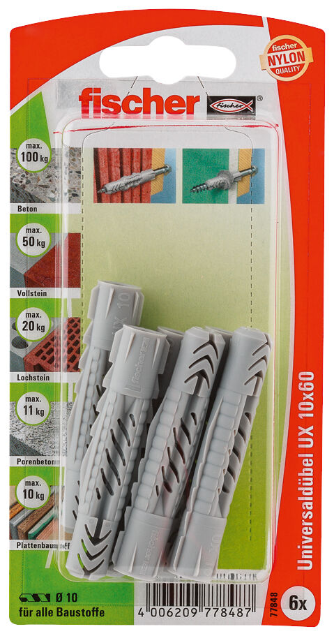 Packaging: "fischer Universal plug UX 10 x 60 K without rim"