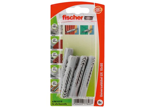 Packaging: "fischer Universal plug UX 10 x 60 K without rim"