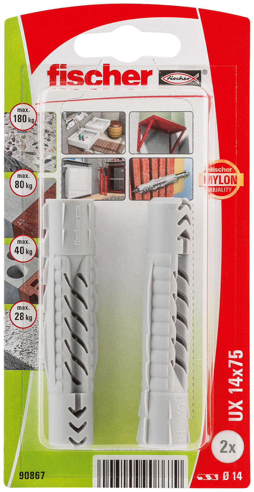 Packaging: "fischer Universal plug UX 14 x 75"