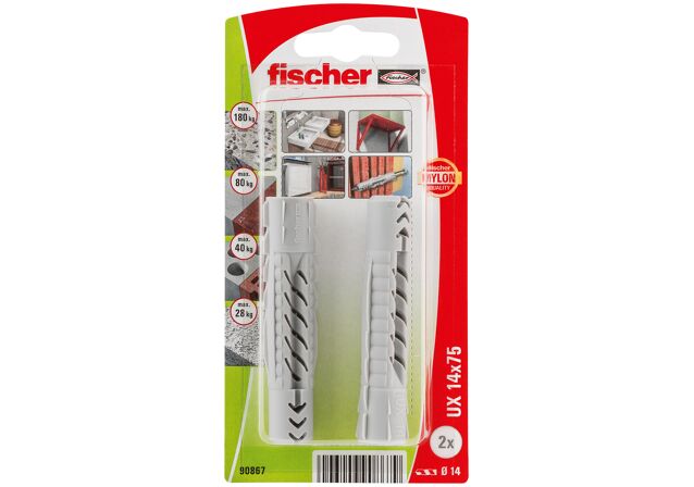 Verpackung: "fischer Universaldübel UX 14 x 75"