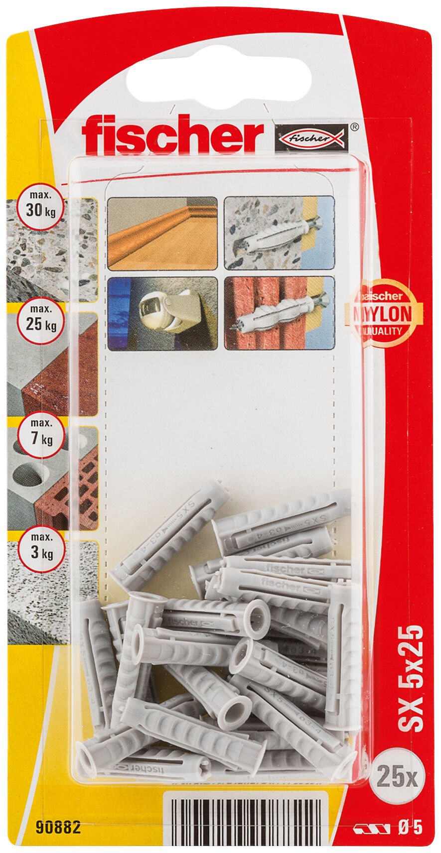 Packaging: "fischer Genleşme tapası SX 5 x 25 KP kenarlı küçük paket"