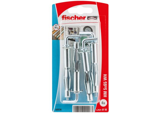 Packaging: "fischer kovová hmoždinka do sadrokartónu HM 5 x 65 WH s pravouhlým háčikom"
