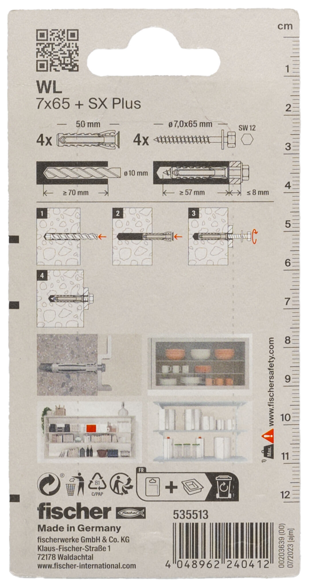 Packaging: "피셔 화장실 및 위생설비용 앵커 WL 7 x 65 K SB-card"
