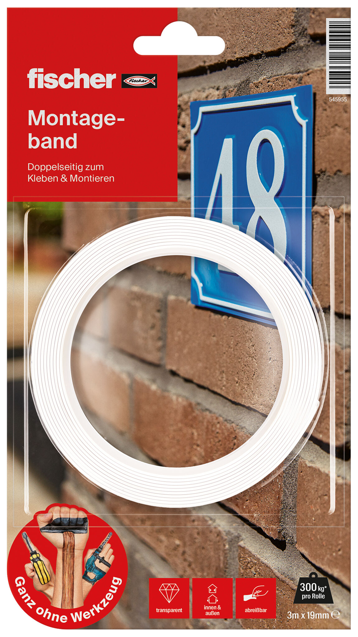 Packaging: "fischer MOUNTING TAPE 3 m x 19 mm"