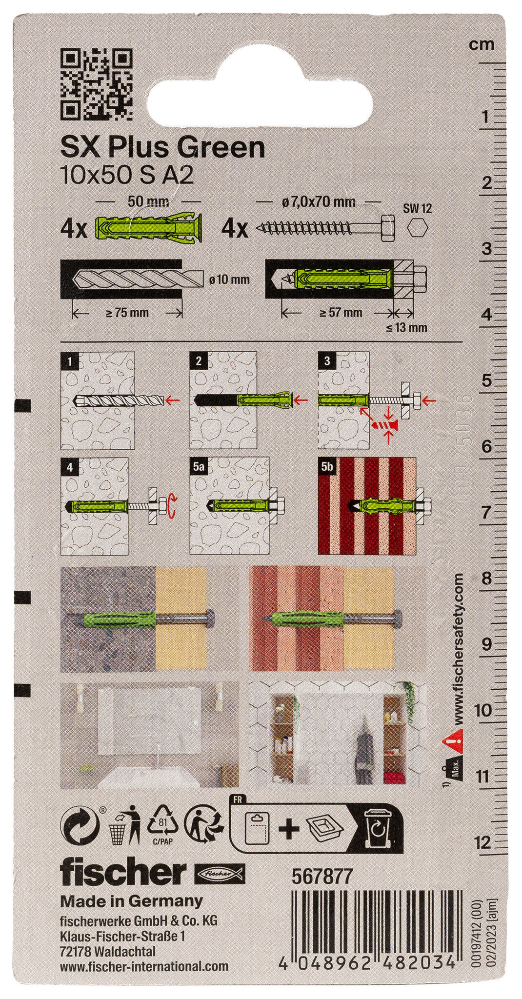 Verpackung: "fischer Spreizdübel SX Plus Green 10 x 50 S mit Edelstahlschraube A2"