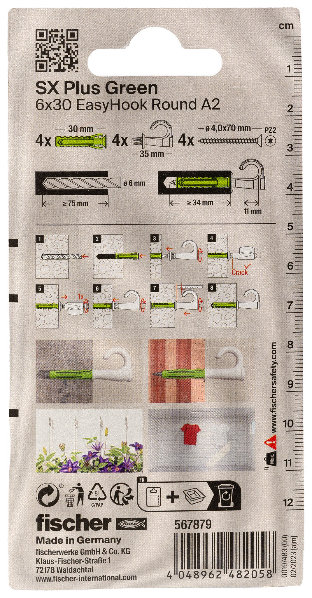 Verpackung: "fischer Spreizdübel SX Plus Green 6 x 30 EasyHook Round A2 K"