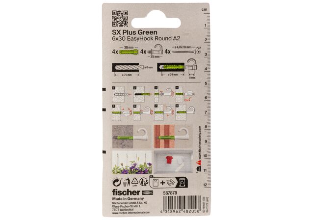 Verpackung: "fischer Spreizdübel SX Plus Green 6 x 30 EasyHook Round A2 K"