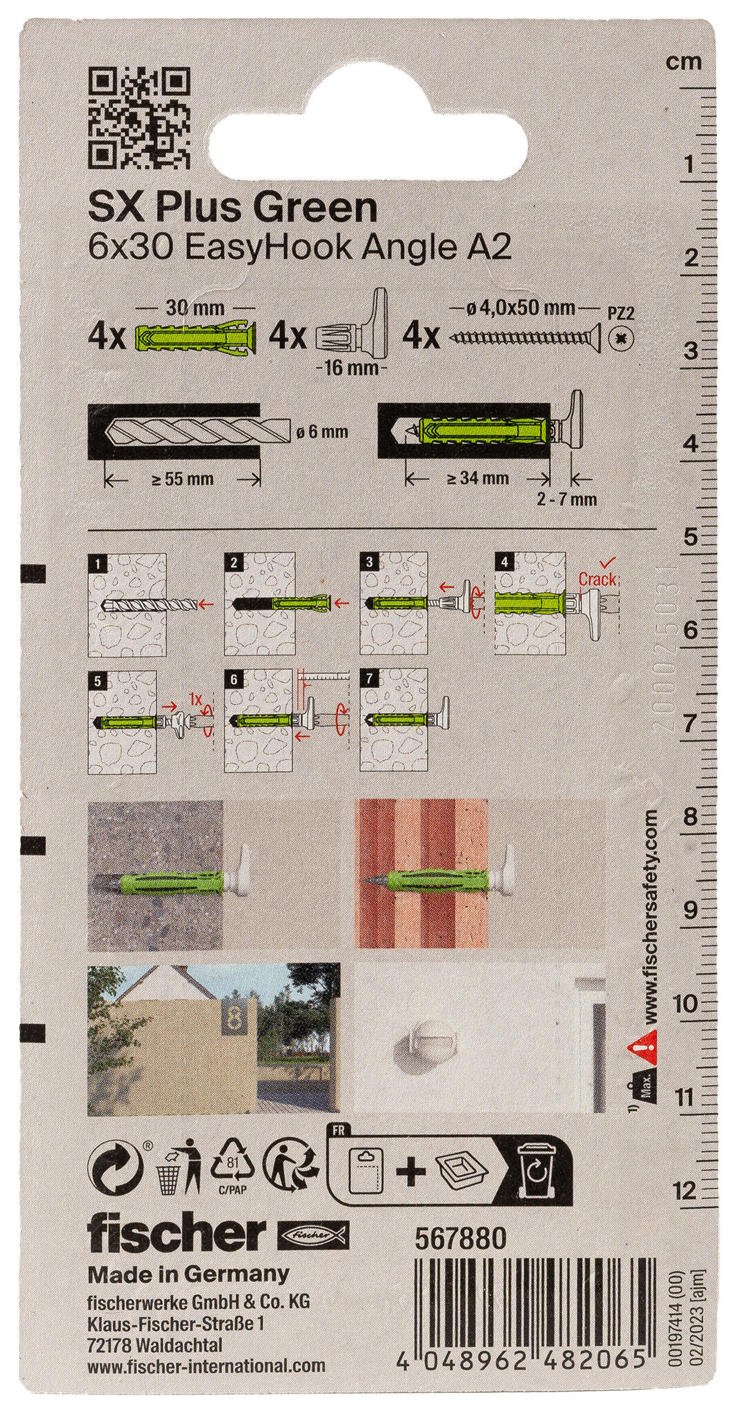 Verpackung: "fischer Spreizdübel SX Plus Green 6 x 30 EasyHook Angle A2 K"