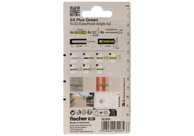 Verpackung: "fischer Spreizdübel SX Plus Green 6 x 30 EasyHook Angle A2 K"