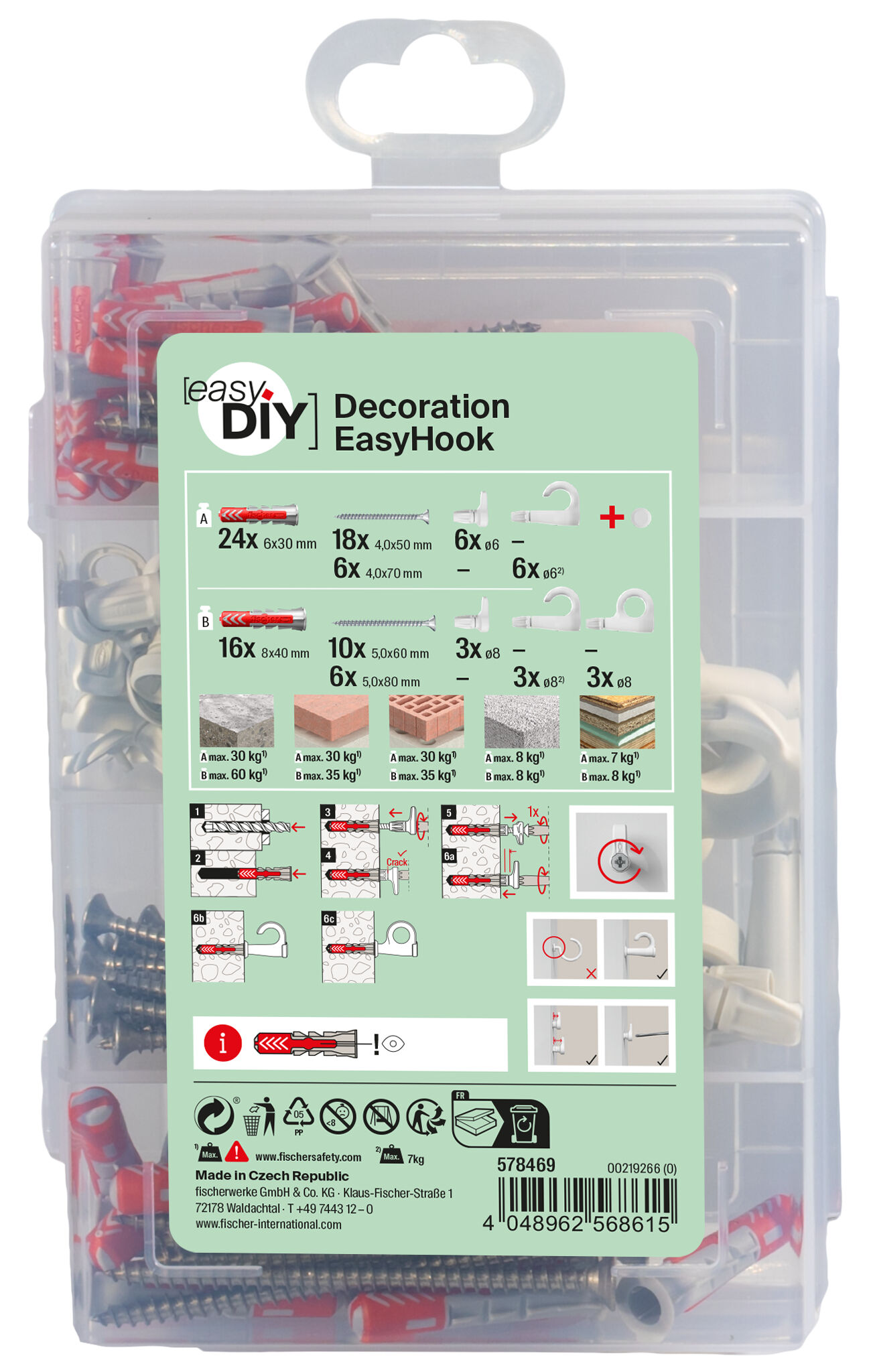 Packaging: "fischer EasyDIY Box Decoration EasyHook + screw (113)"