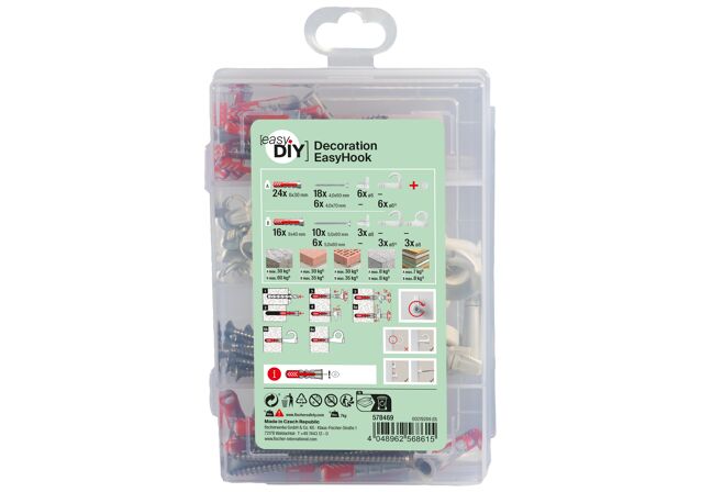 Packaging: "fischer EasyDIY Box Decoration EasyHook + screw (113)"