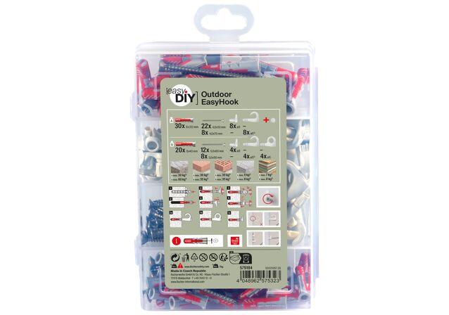 Packaging: "fischer EasyDIY Box Outdoor EasyHook (144)"
