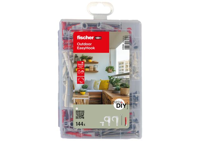 Packaging: "fischer EasyDIY Box Outdoor EasyHook (144)"