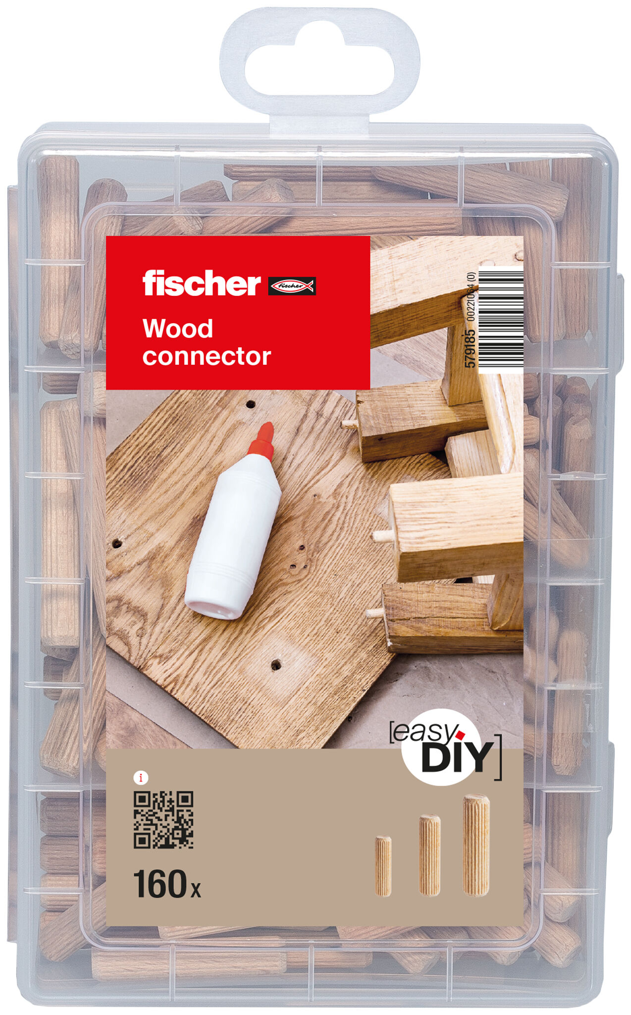Packaging: "fischer EasyDIY Box Wood connector (160)"