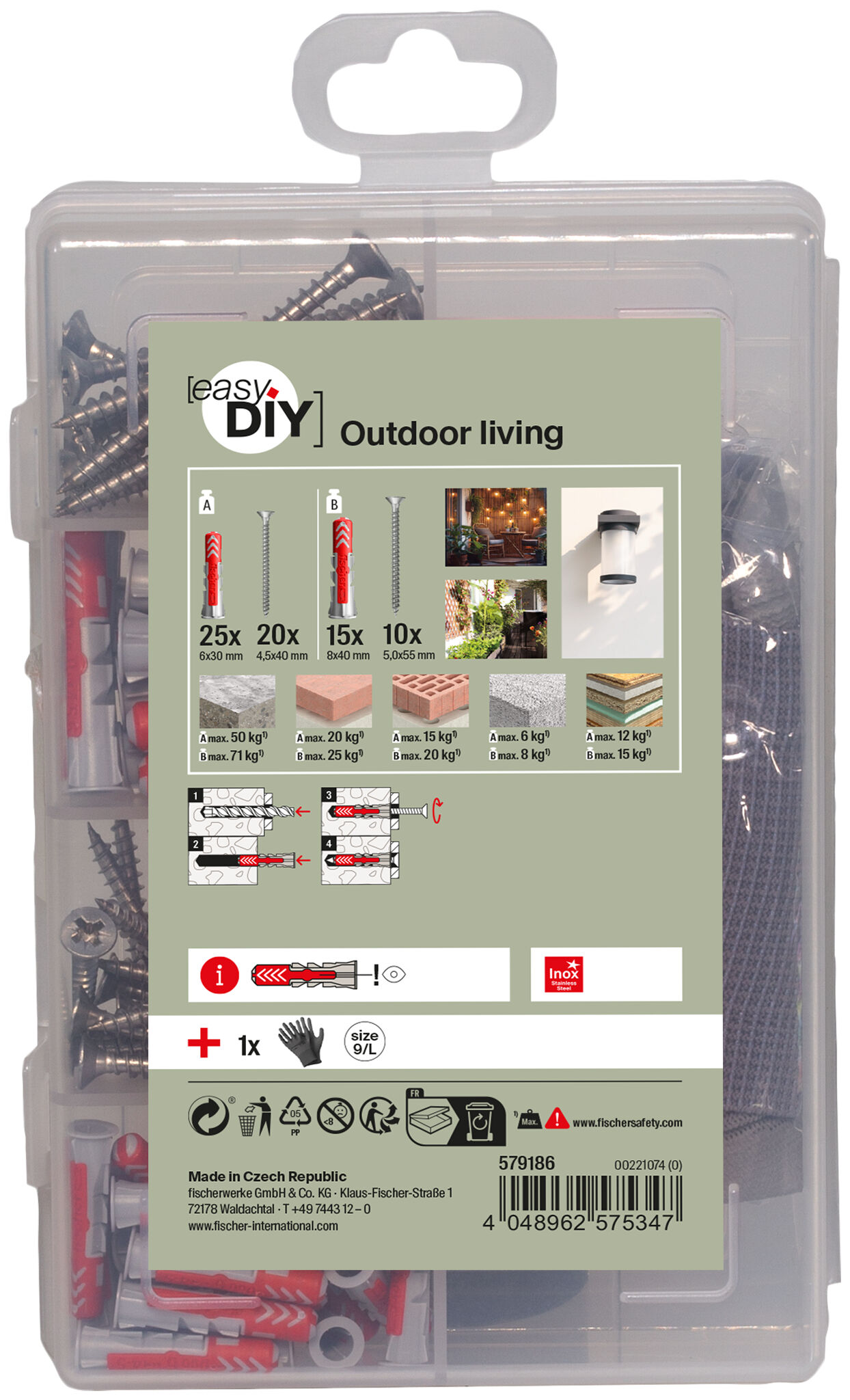 Packaging: "fischer EasyDIY Box Outdoor living (71)"