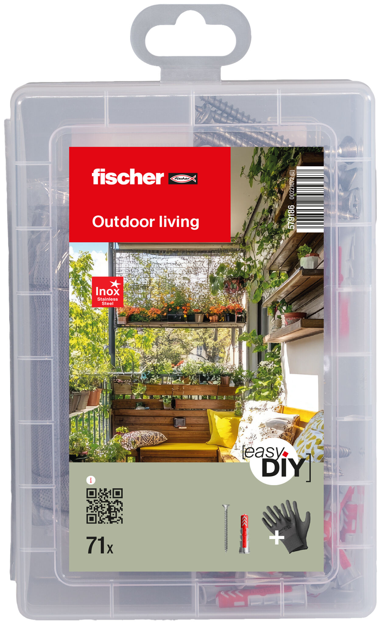 Packaging: "fischer EasyDIY Box Outdoor living (71)"