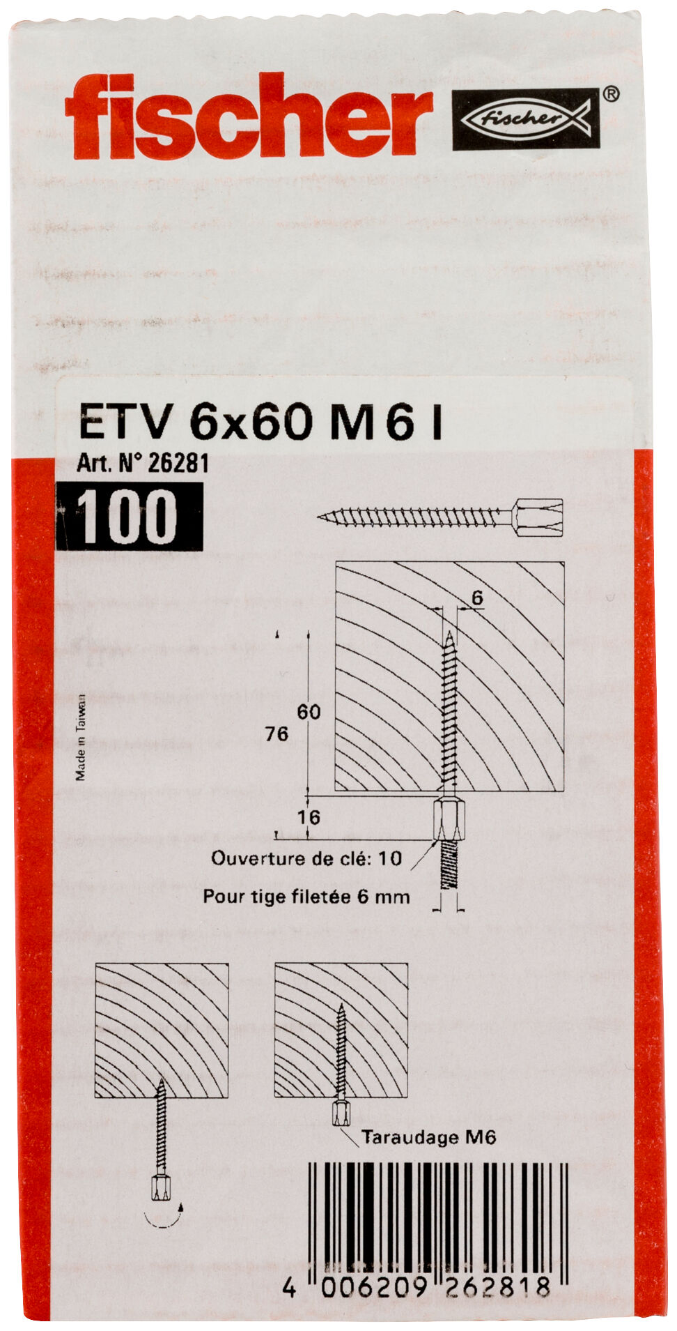 Packaging: "Entretoise à visser ETV 6 x 60 M6 I"