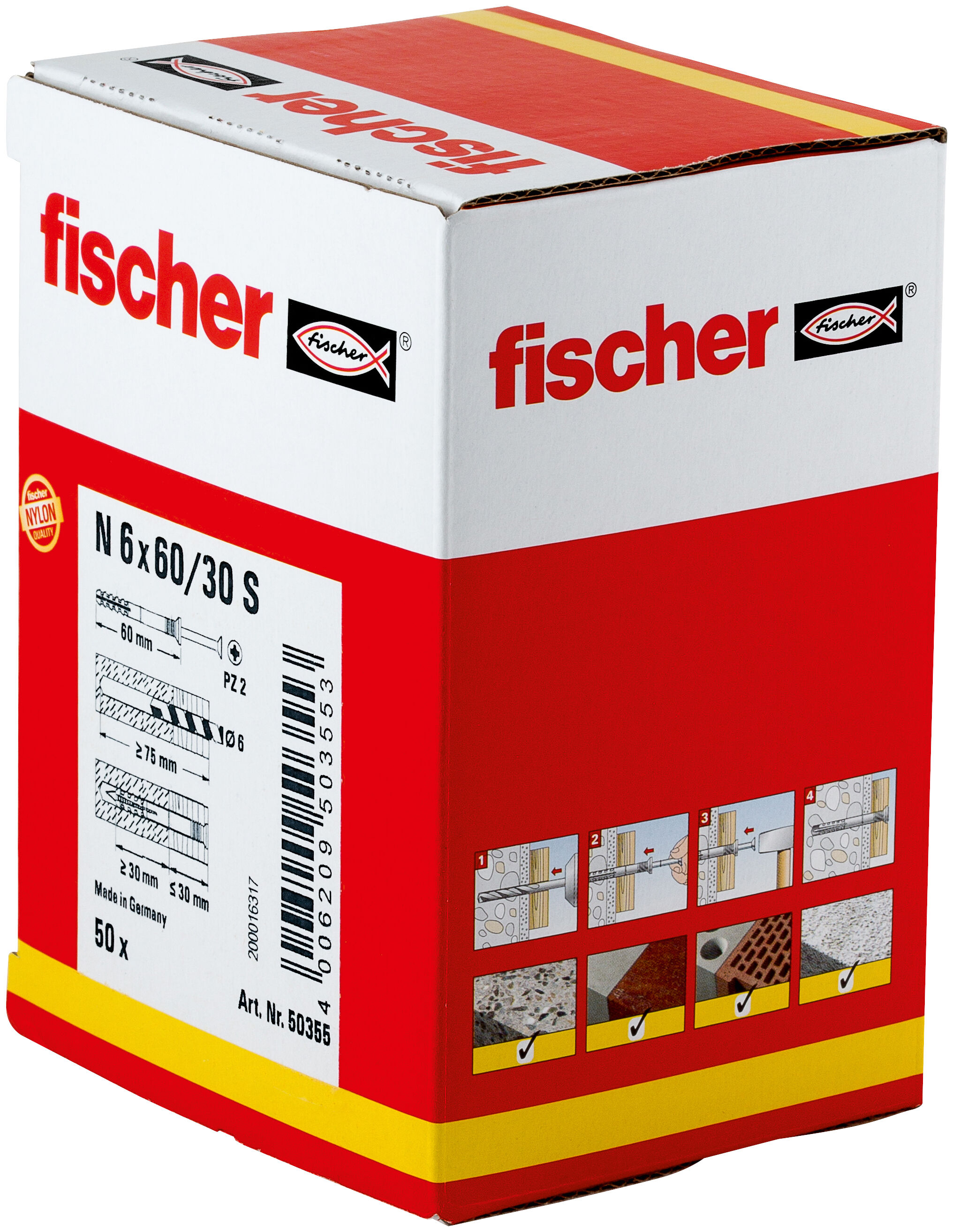 Packaging: "fischer Hammerfix N 6 x 60/30 S with countersunk head gvz carton"