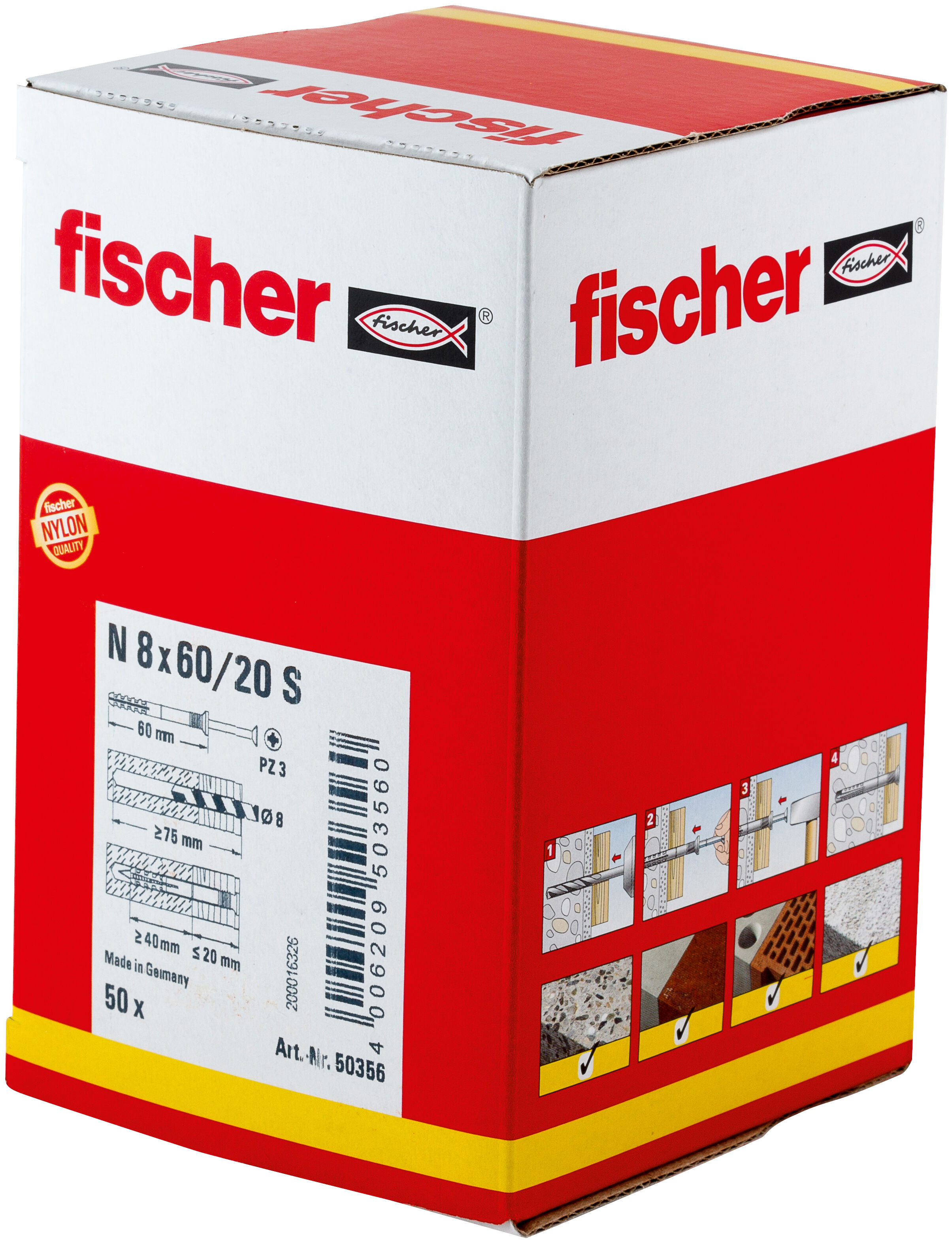 Verpackung: "fischer Nageldübel N 8 x 60/20 S Senkkopf"