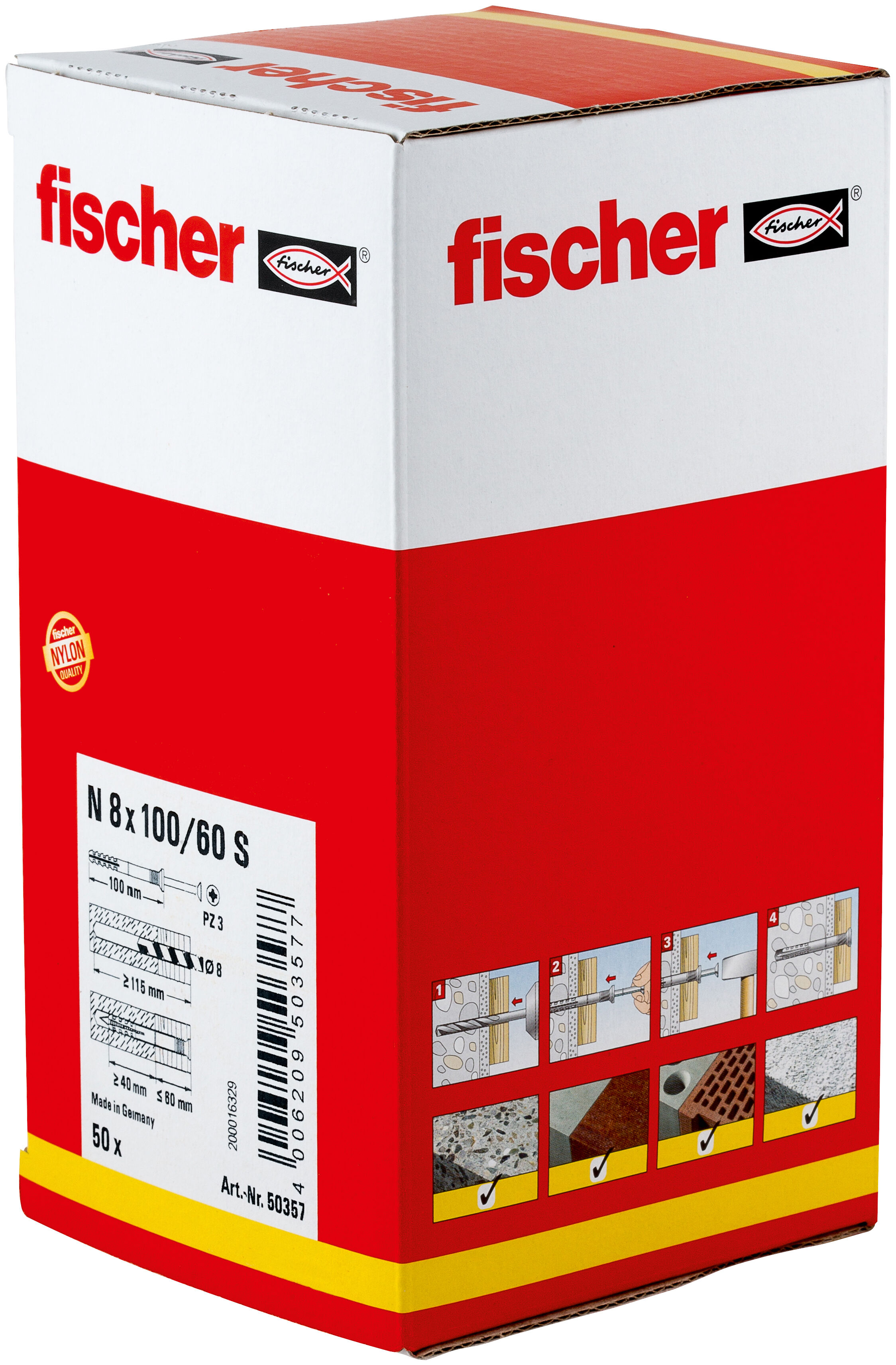 Packaging: "fischer Hammerfix N 8 x 100/60 S with countersunk head gvz carton"