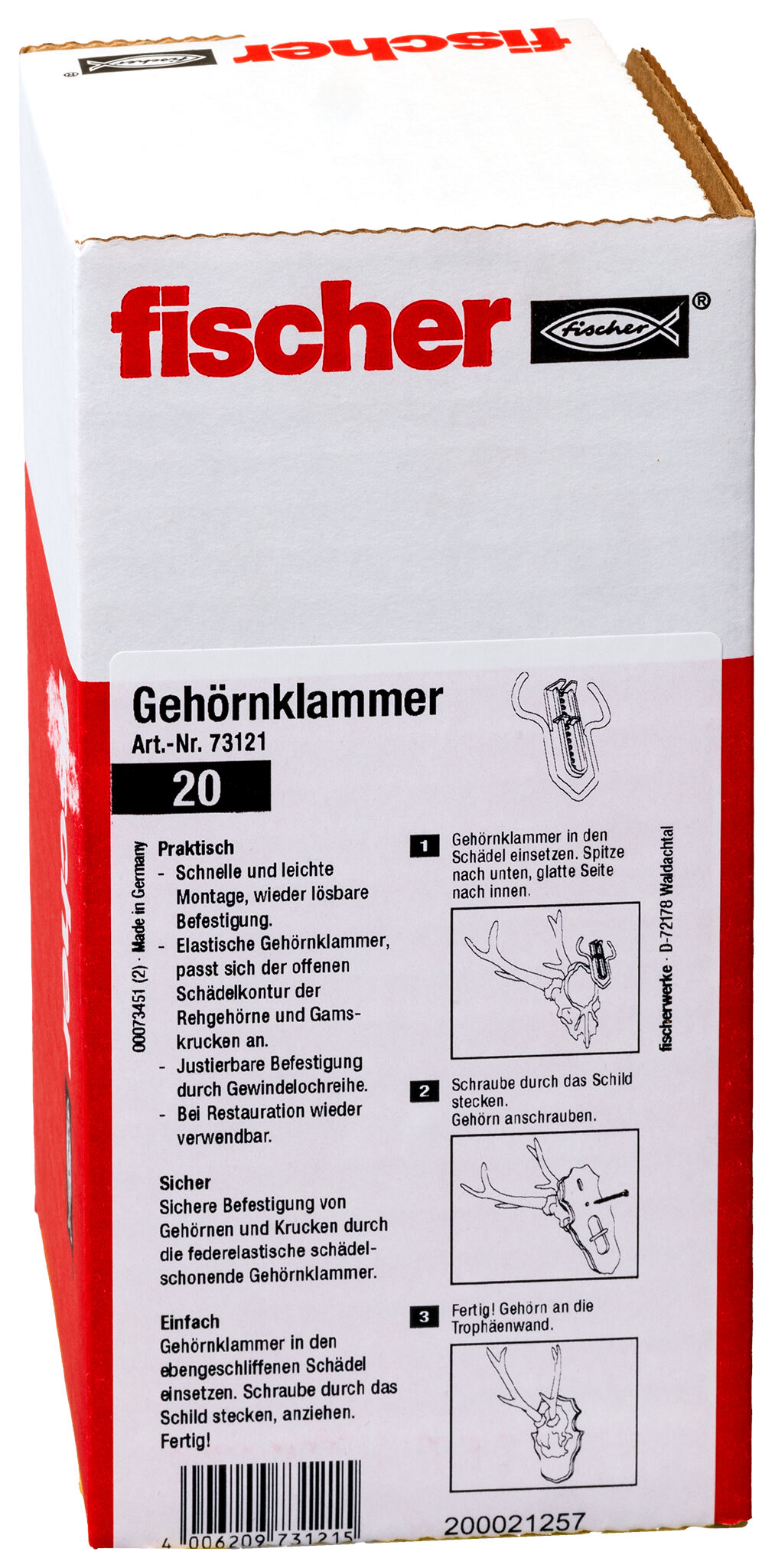Verpackung: "fischer Gehörnklammer"