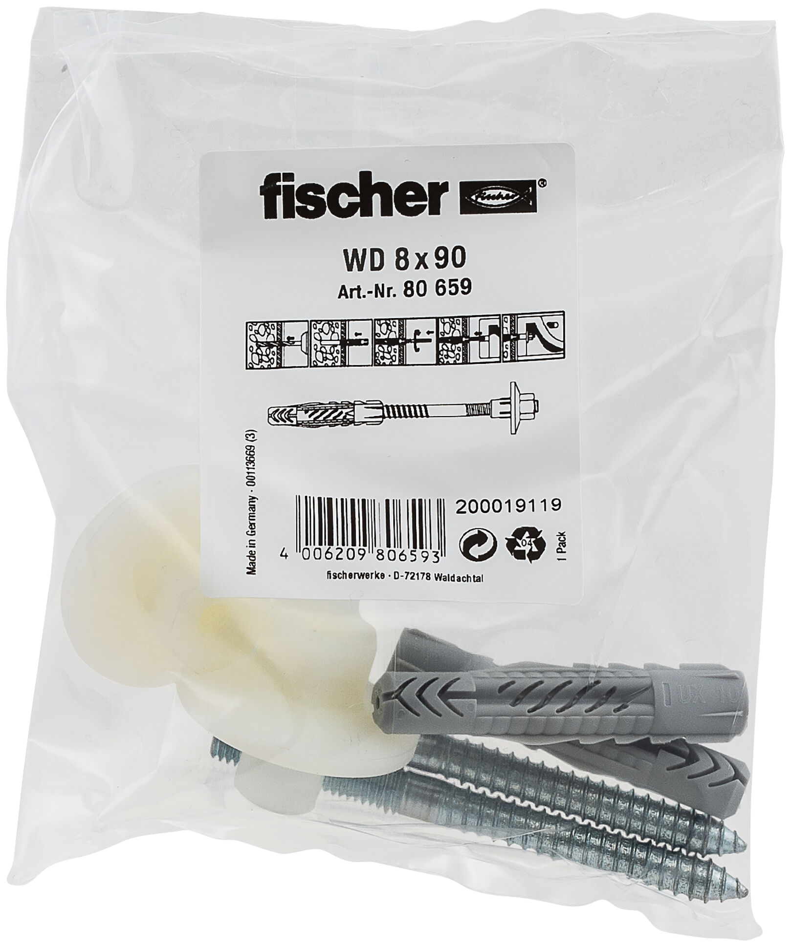 Packaging: "fischer Wash basin and urinal fixing WD 8 x 90"